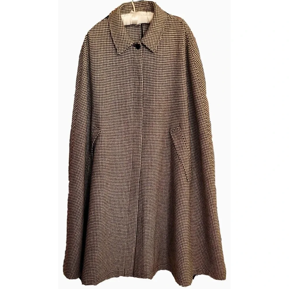 Jones New York Collection Womans Black Ivory Houndstooth Long Cape XL 100% Wool - Picture 1 of 11
